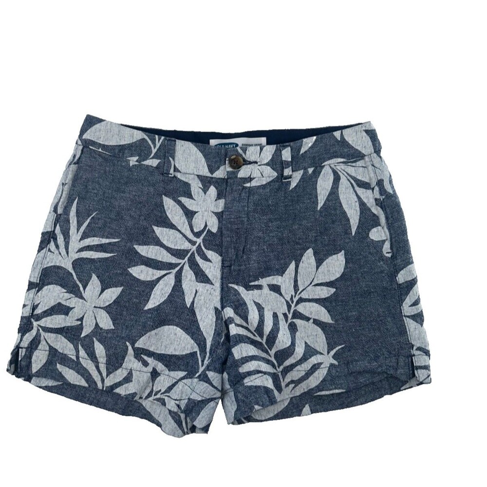 Women's Old Navy Everyday Shorts Blue White Floral Linen Blend Size 4
